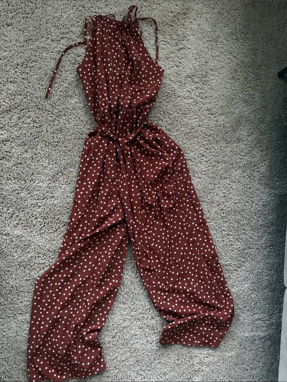 SHEIN Brown Polka Dot Halter Jumpsuit